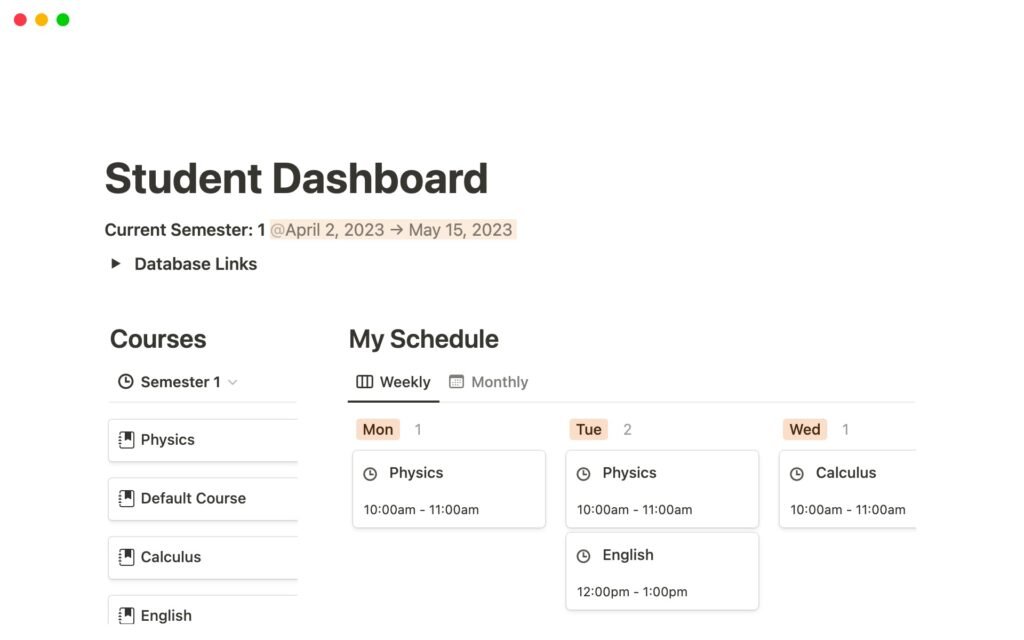Notion setup for students